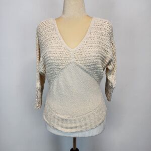 Sparrow Sweater Size M V-Neck Dolman Sleeve Open Knit Cream Beach Anthropologie